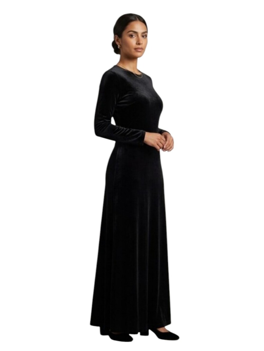 Lauren Ralph Lauren Black Velvet Long-Sleeve old Money Elegant Maxi Dress Sz L